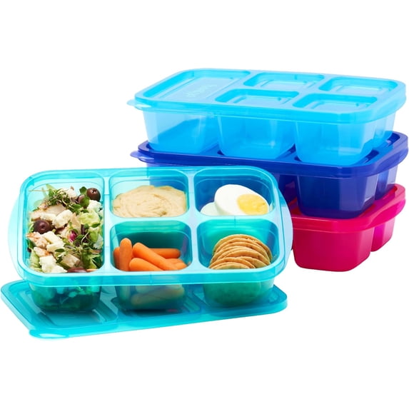 Bentgo Easyboxes - Reusable 5-Compartment Food Containers, Stackable 8-Piece Set, 4 Trays & 4 Lids, BPA-Free Food Storage for Meal Prep, School, & Work; Lunch Boxes w/Patented Design ()