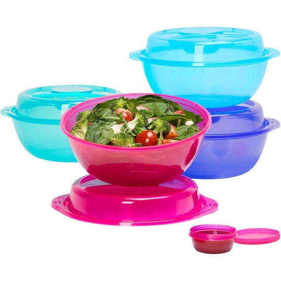 Easyboxes Salad-To-Go Containers - 8-Piece Set: 4 Bowls, Leak-Proof Dressing Cup