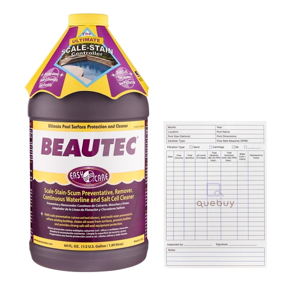 Easycare 22064 BeauTec Scale,Stain, Scum Control, Salt Cell Cleaner + QueBuy Pool Log Book