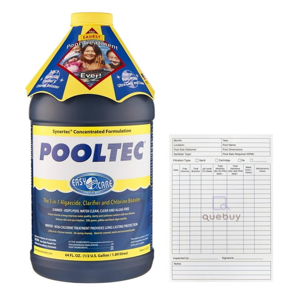 Easycare 30064 PoolTec Algaecide, Clarifier & Chlorine Salt Cell Booster 64oz + QueBuy Pool Log Book
