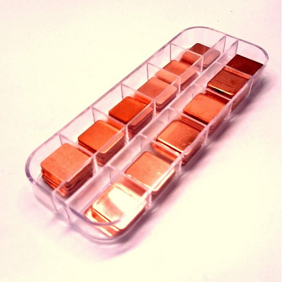 Easycargo 100pcs 12 Sizes 15mm Copper Pad Shim Thermal Kit, Pure Copper Heatsink C1100, Low Profile Copper Plate Cooler for Cooling PC Laptop IC Chips CPU VGA RAM VRAM PS5 M.2 SSD