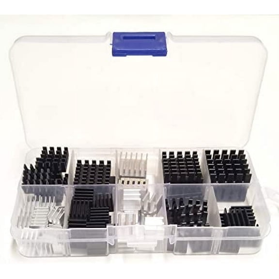 Easycargo 100pcs Heatsink Assortment Kit Small Cooler Aluminum Heatsink Set for Cooling PC Laptop PS5 M.2 CPU GPU VGA RAM VRAM VRM IC LED MOSFET Transistor Voltage Regulator (Preapplied Thermal Tape)
