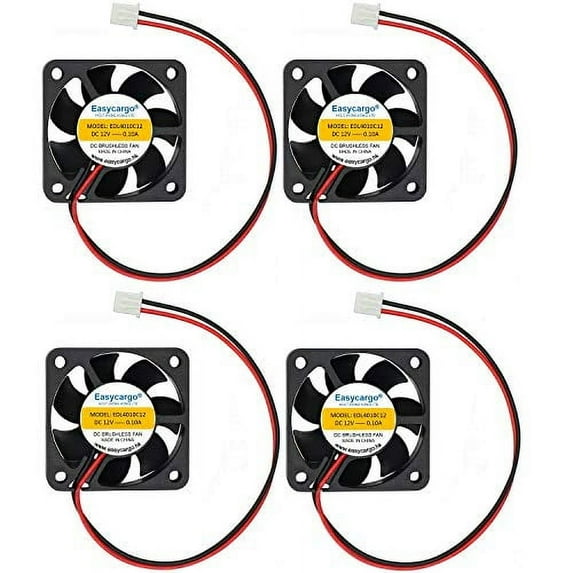 Easycargo 4pcs 3D Printer 40mm Fan 12V DC, 4010 Cooling Fan Sleeve Bearing Brushless 2 pin, 40mm Cooler Fan + Grill Mounting Kit 40mm x 40mm x10mm