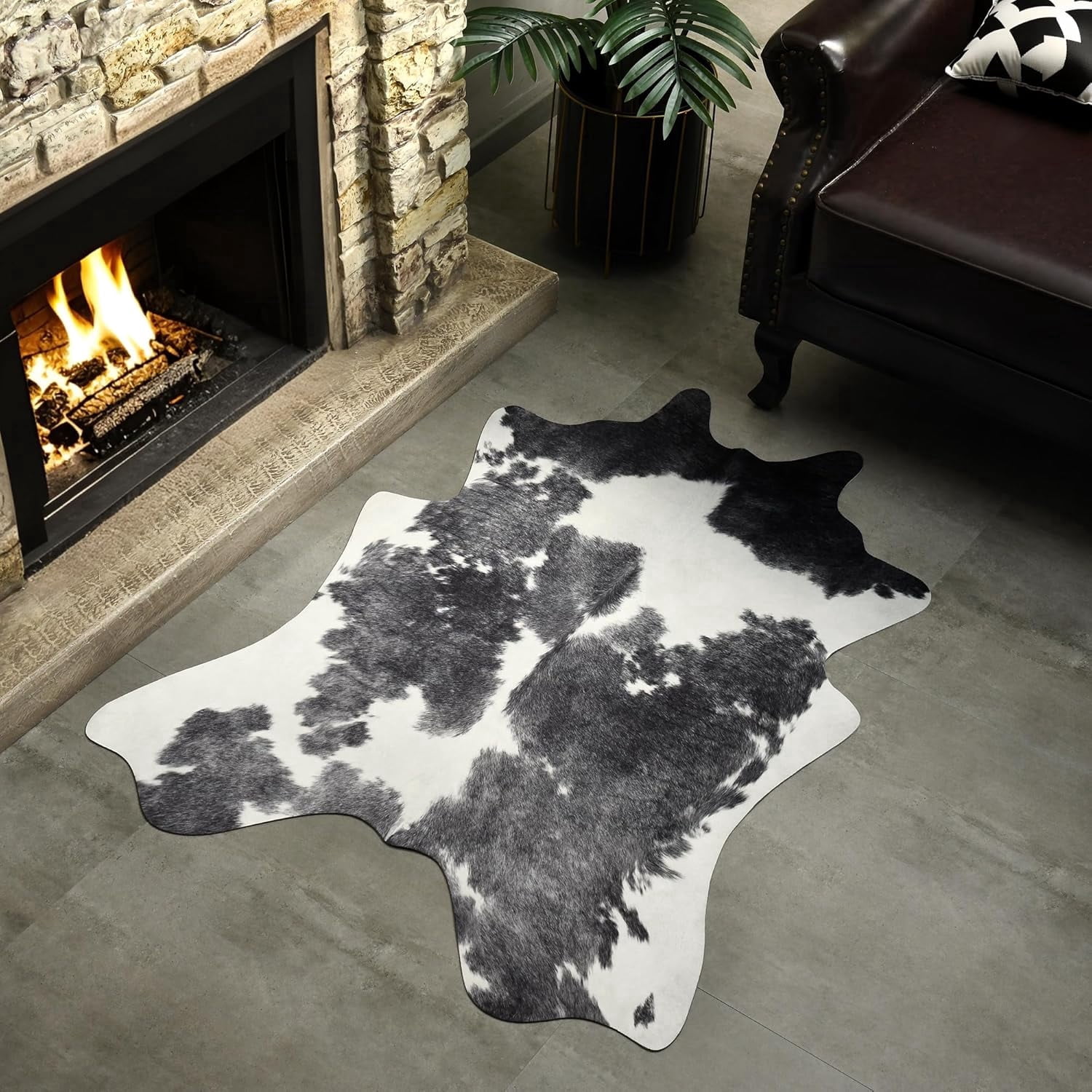 Easycozy Faux Cowhide Large Cow Print 3 x 4 Feet Thickened Elastic Rug ...