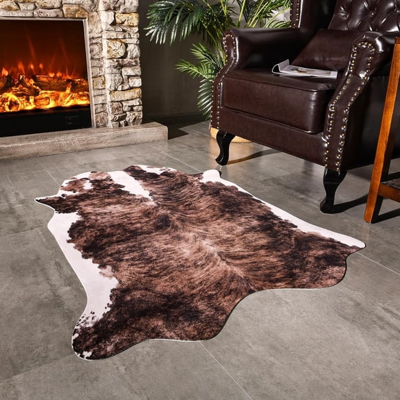 Easycozy Faux Cowhide Large Cow Print 3 x 4 Feet Thickened Elastic Rug for Bedroom, Living Room, Home Office, Western Decor