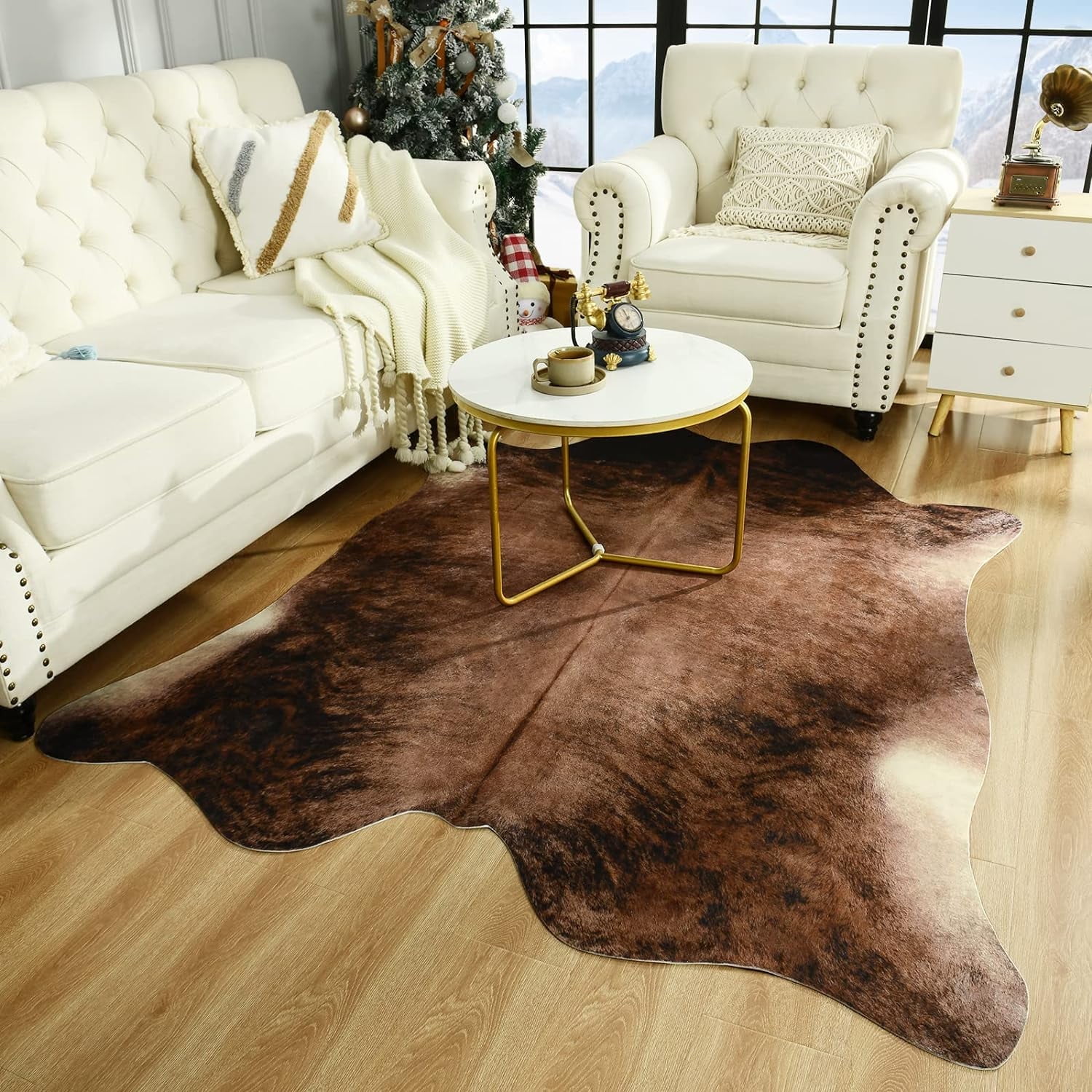 Easycozy Faux Cowhide Large Cow Print 4.6 x 5.2 Feet Thickened Elastic ...