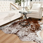 Easycozy Faux Cowhide Large Cow Print 4.6 x 5.2 Feet Thickened Elastic Rug for Bedroom, Living Room, Home Office, Western Decor