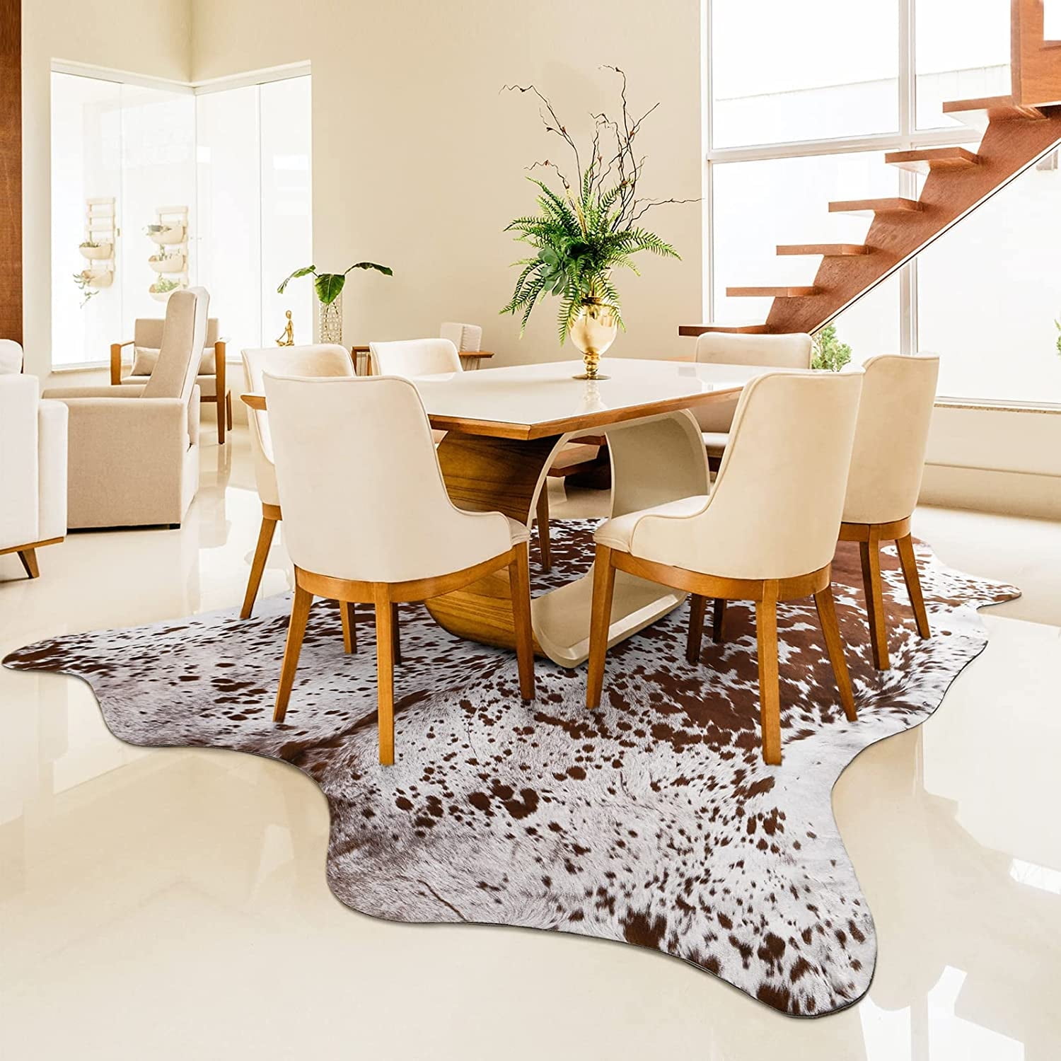 Easycozy Faux Cowhide Rug, Large Cow Print, Thickened Elastic, 5.2x6.2 ...