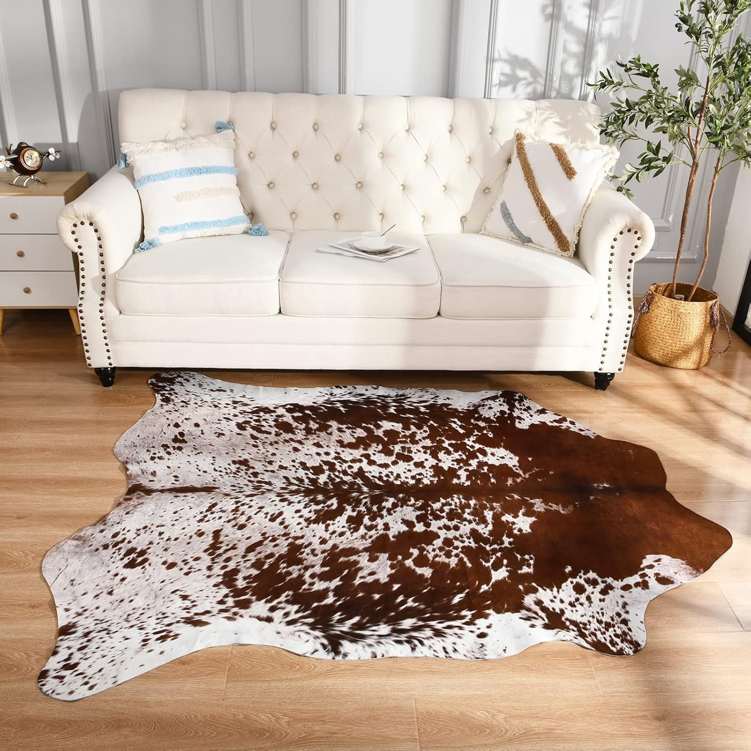 Linebacker Cow Rug Easycozy Faux Cowhide Large Cow Print 6.2 x 7 Feet Thickened Elastic ...