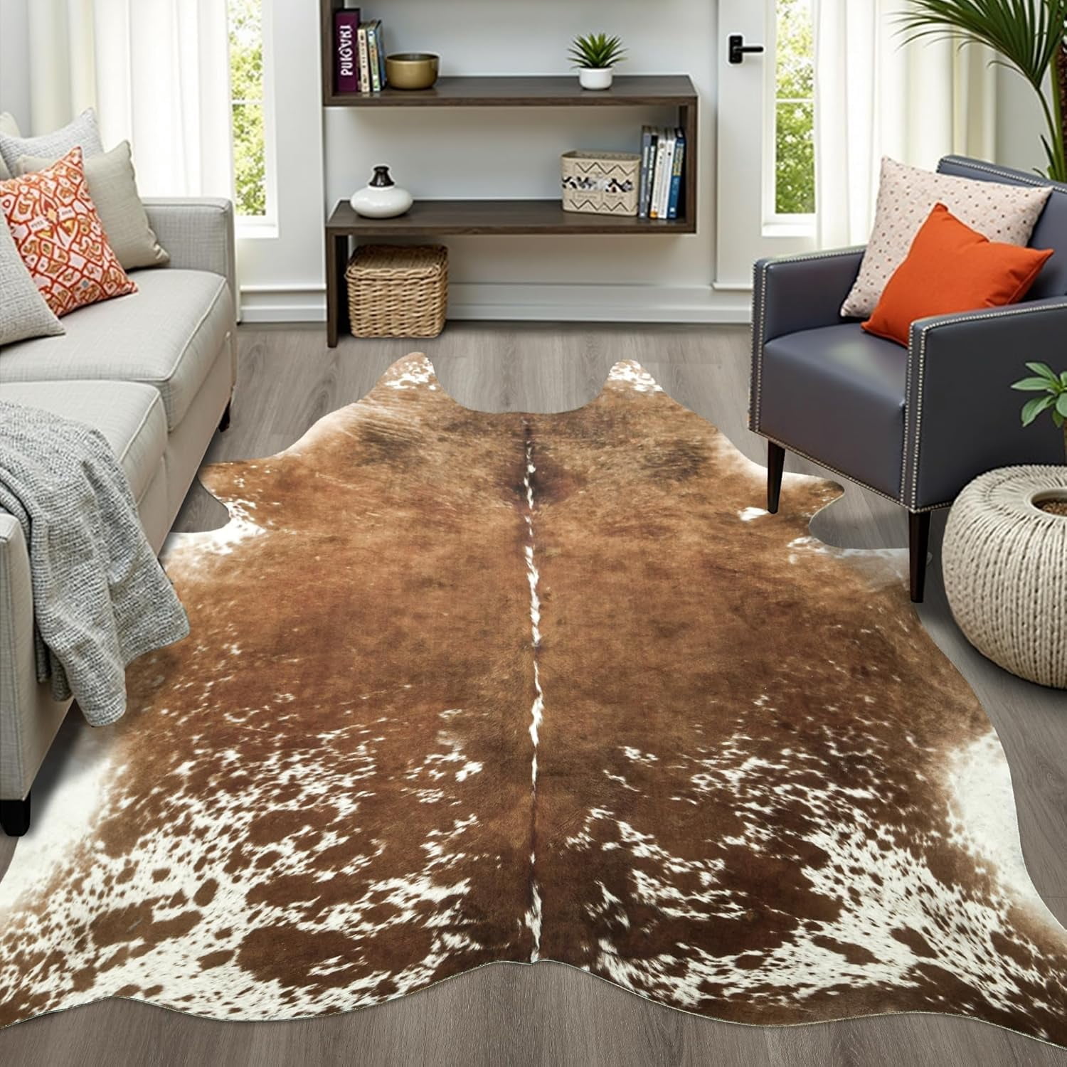 Easycozy Faux Cowhide Large Cow Print 6.2 x 7 Feet Thickened Elastic ...