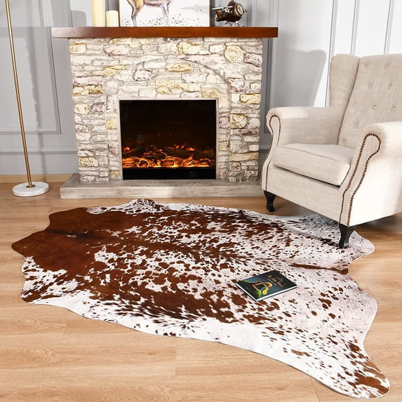Easycozy Faux Cowhide Large Cow Print 8 x 10 Feet Thickened Elastic Rug for Bedroom, Living Room, Home Office, Western Decor