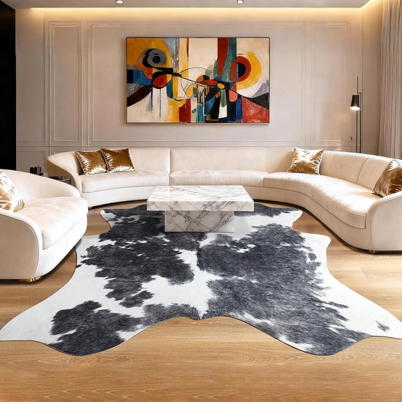 Easycozy Faux Cowhide Large Cow Print 8 x 10 Feet Thickened Elastic Rug for Bedroom, Living Room, Home Office, Western Decor