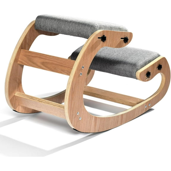 Easyego Kneeling Chair Ergonomic Posture Chair, Wood Adjustable Rocking Knee with Soft Padding, Natural Relief for Neck or Back Pain for Home Office, Max Load 300 lb - Gray