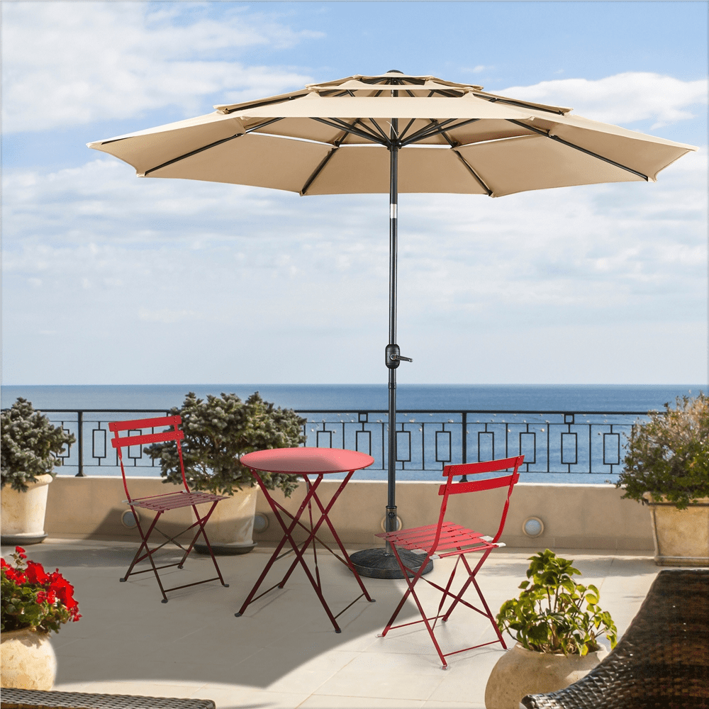 Renwick 10ft Outdoor 3 Tier Vented Umbrella with 8 Sturdy Ribs, Tan