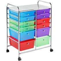 Easyfashion 12 Drawer Rolling Storage Cart 360 Rotatable Storage Trolley Bin Organizer for Home Office School, Multi-color