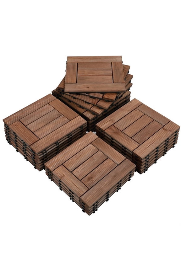 12” x 12” Interlocking Wood Flooring Tiles for Deck, Pack of 27, Brown