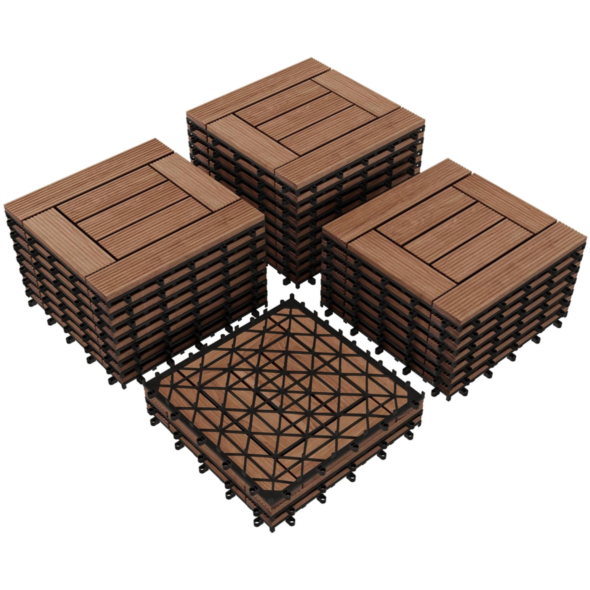 Renwick 12” x 12” Interlocking Wood Flooring Tiles for Deck, Pack of 27, Brown