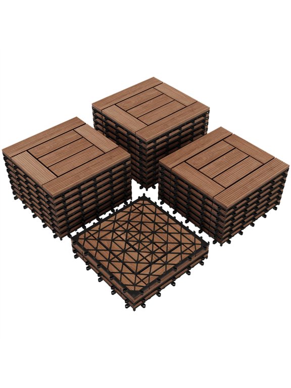 12” x 12” Interlocking Wood Flooring Tiles for Deck, Pack of 27, Brown