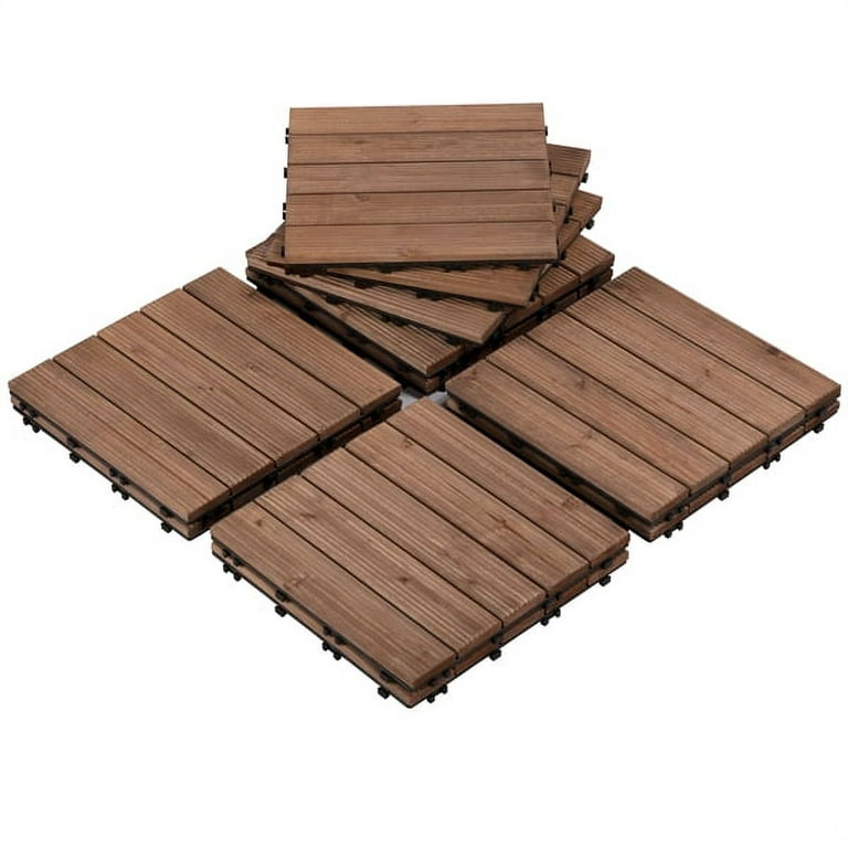 Smilemart 12 x 12 Interlocking Wood Flooring Tiles for Deck, Pack of 27, Brown Mats, Size: 12 x 12 x 1 inch (Large x W x Thickness)