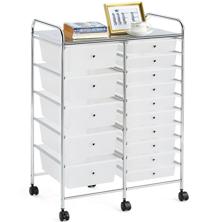 Easyfashion 15 Drawer Rolling Storage Mobile Storage Trolley Home Office  Organizer, White