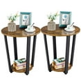 Easyfashion 2Pcs Round Wooden Side End Tables, Rustic Brown