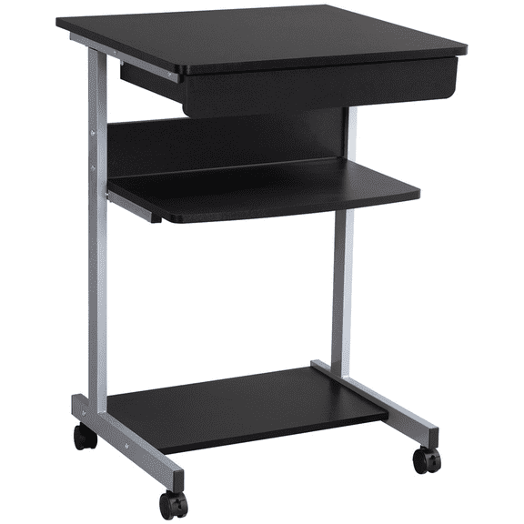 Renwick 3 Tier Mobile Computer Desk Cart, Black/Grey