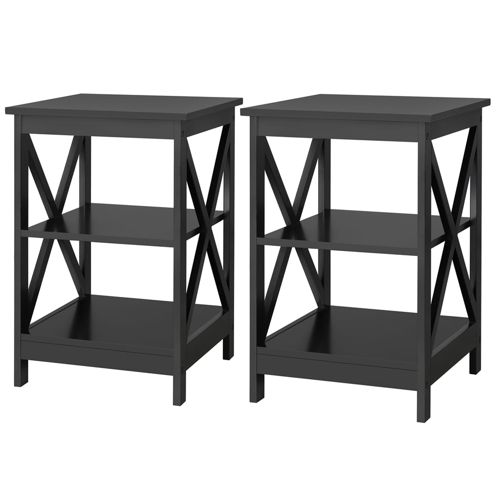 Easyfashion 3 Tier XDesign End Table, Set of 2, Black