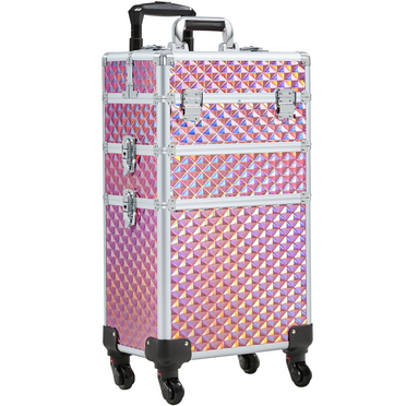 Easyfashion 3-in-1 Rolling Makeup Train Case, Pink
