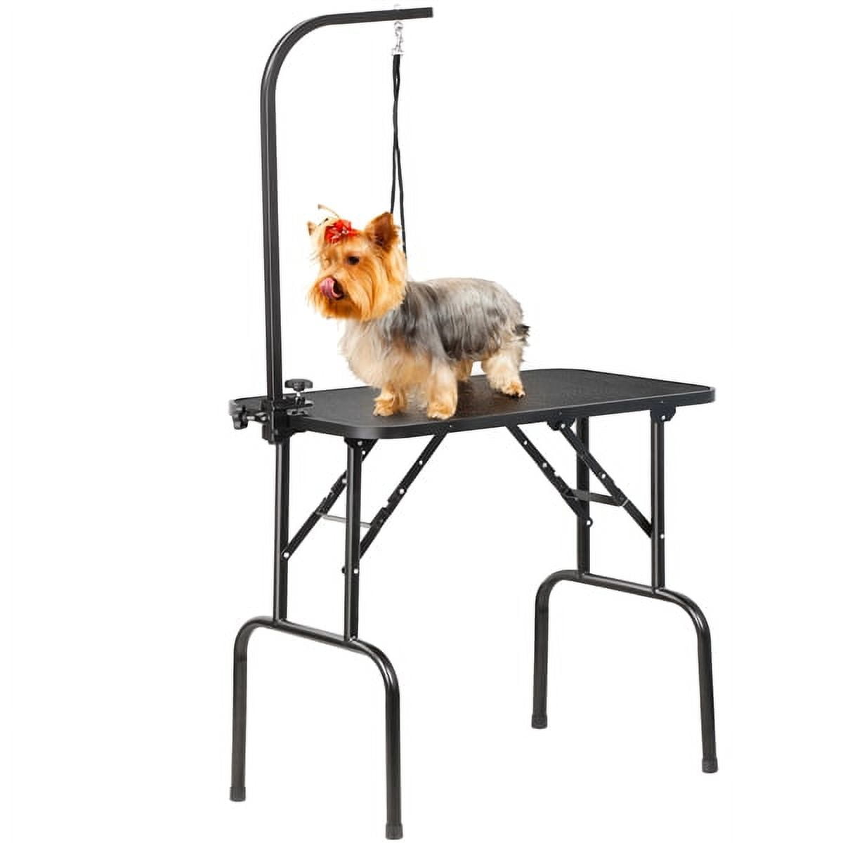 Easyfashion 32 inch Dog Cat Foldable Grooming Table with Adjustable Height Arm Black