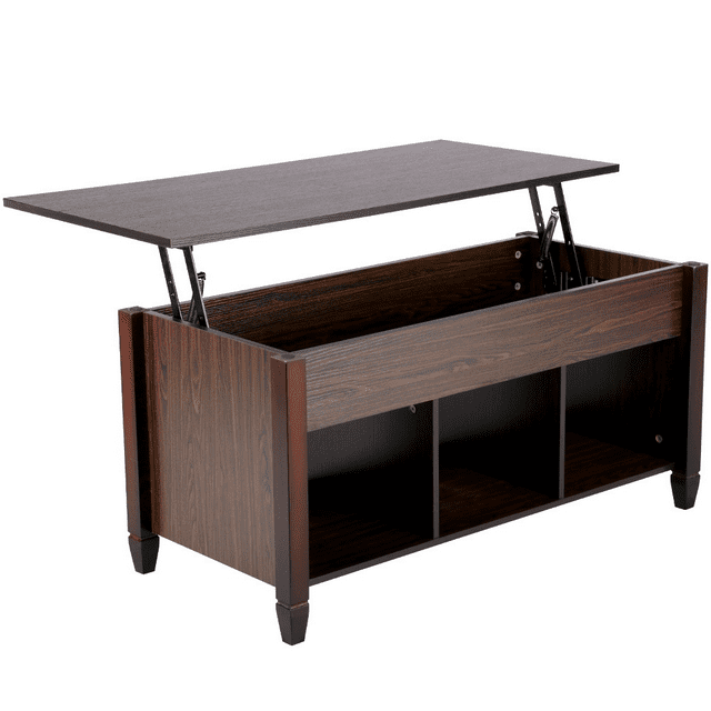 Easyfashion 41" Lift Top Coffee Table with 3 Storage Compartments, Espresso