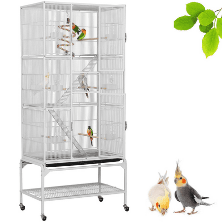 Renwick 69" H Extra Large Rolling Bird Cage with Detachable Stand, White