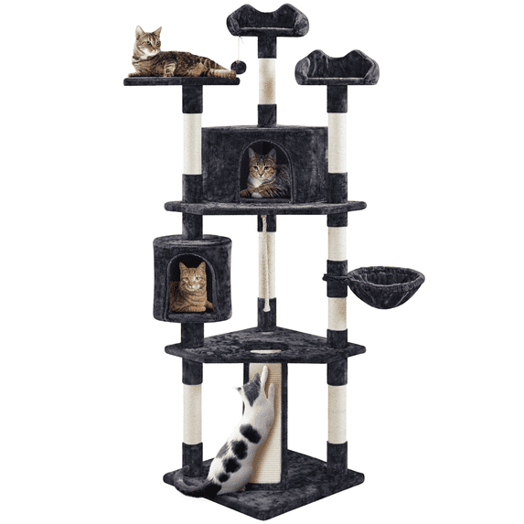 Renwick 79" Multilevel Cat Tree Tower with Scratching Posts, Black