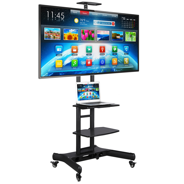 Easyfashion Adjustable 3 Tier Mobile TV Stand TV Cart for Flat Panel TVs up  to 75'', Black
