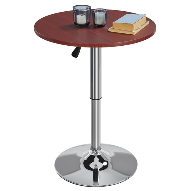 Easyfashion Adjustable Round Swivel Bar Table for Bistro Cafe, Brown