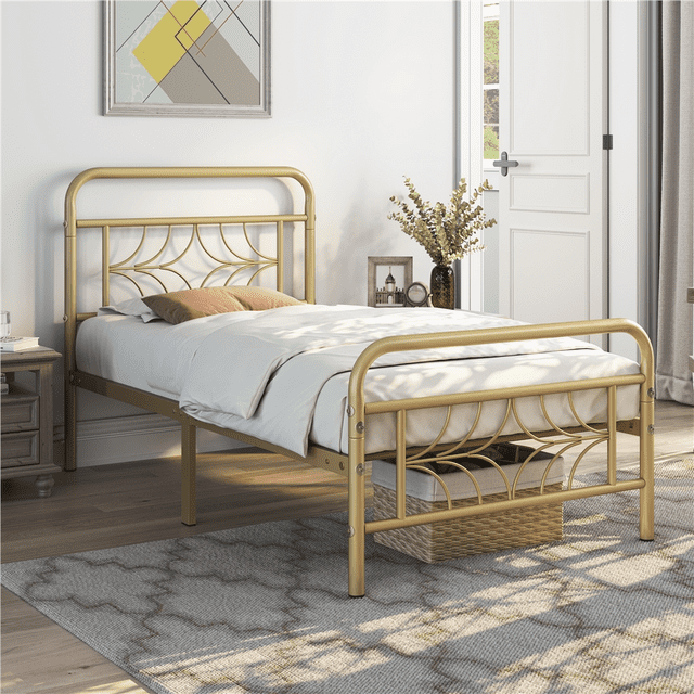 Renwick Astra Sparkling StarInspired Design Metal Bed, Twin, Antique Gold
