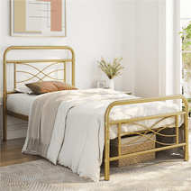 Easyfashion Avery Vintage Metal Twin Bed with Criss-Cross Design, Antique Gold
