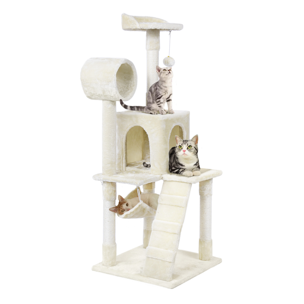 Easyfashion Cat Tree & Condo Scratching Post Tower, Beige, 52.2" - image 1 of 12