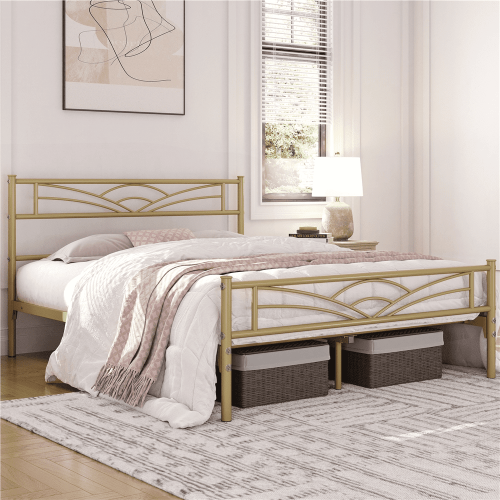 Easyfashion CloudInspired Design Metal Platform Bed, Full, Antique