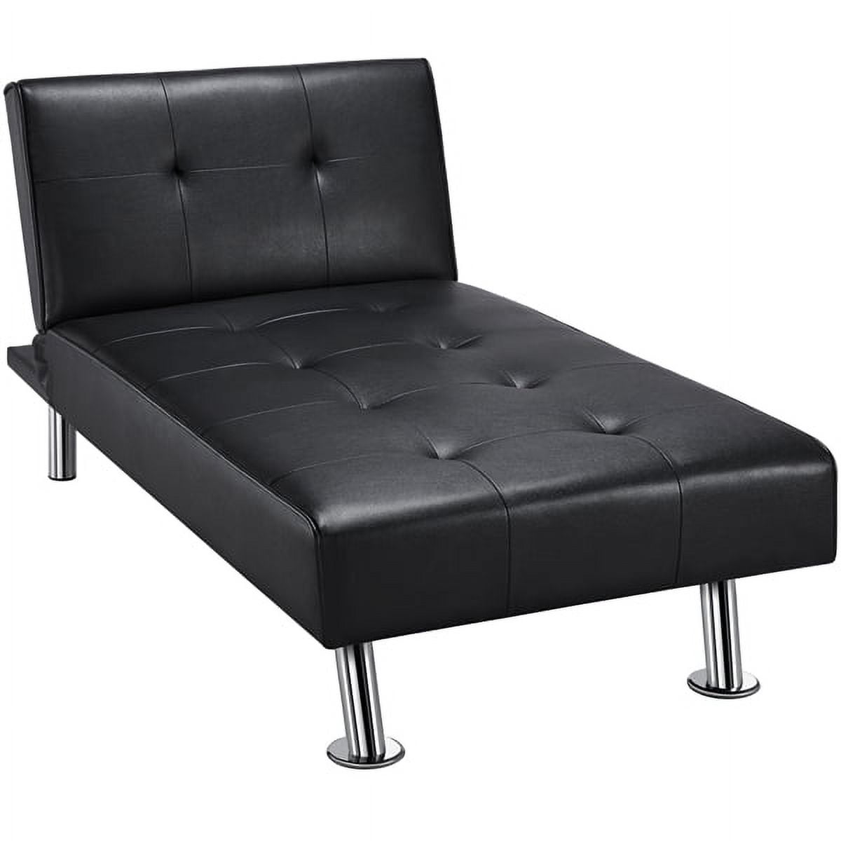 Easyfashion Convertible Faux Leather Futon Chaise Lounge Black