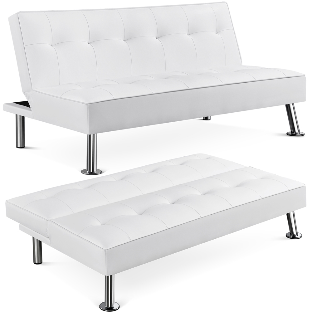 Easyfashion Convertible Faux Leather Futon Sofa Bed, White - image 1 of 10