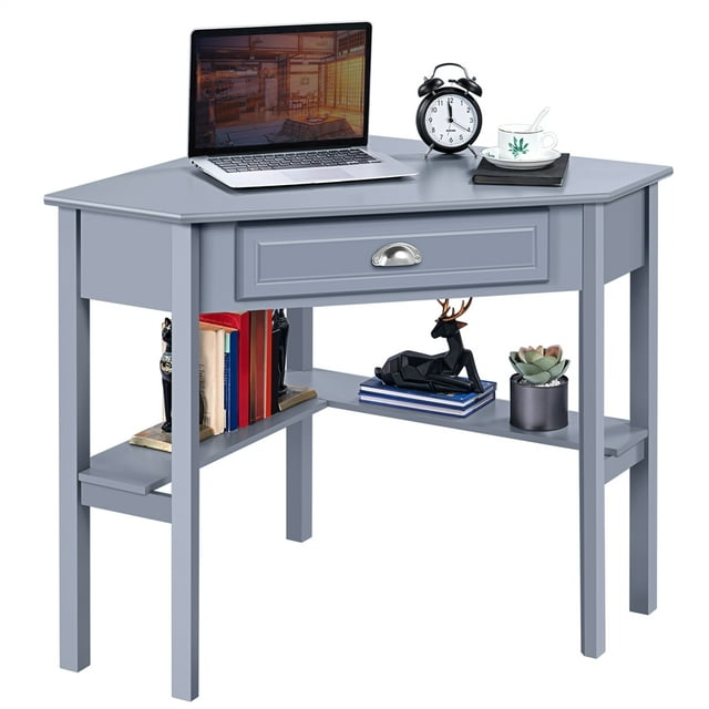 Renwick Corner Writing Desk with Storage Drawer, Gray