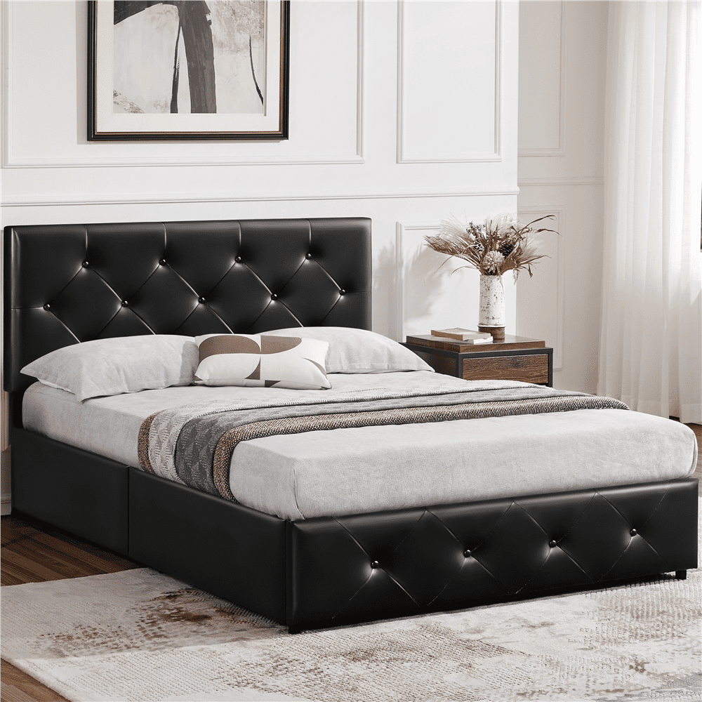 Easyfashion Diamond Button Tufted Upholstered Platform Bed with