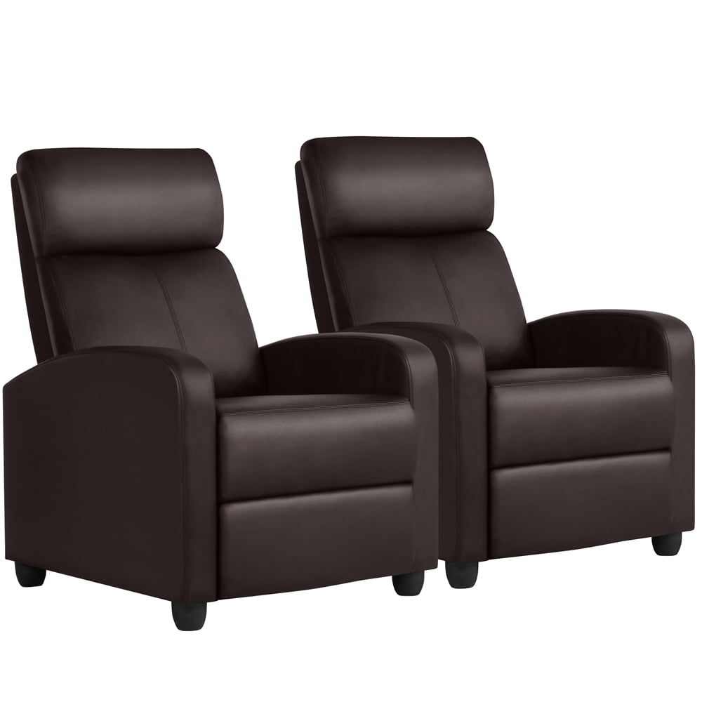 Easyfashion Faux Leather Push Back Theater Recliner Set of 2