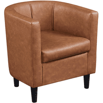 Easyfashion Faux Leather Upholstered Barrel Club Chair, Brown