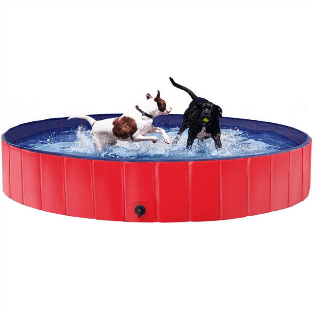 Easyfashion Foldable Pet Swimming Pool Wash Tub for Cats and Dogs, Red, XX-Large, 63"