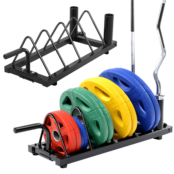 Easyfashion Horizontal Barbell Weight Plate Rack Gym Home, Black