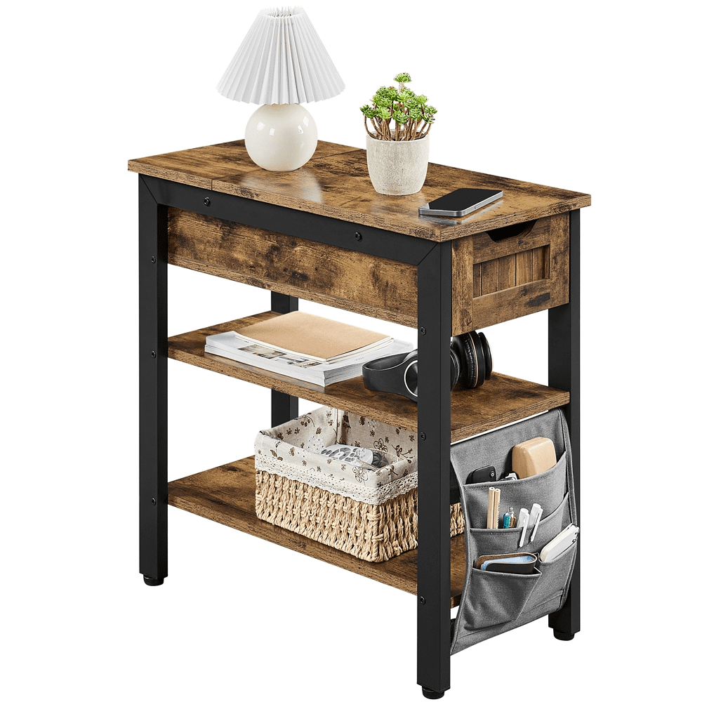 Renwick Industrial 3Tier Narrow Nightstand with Drawer and 2 Shelves