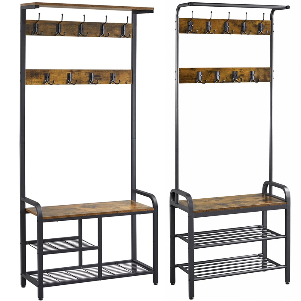 Easyfashion Industrial Entryway Hall Tree Entryway with Shoe Rack, Set