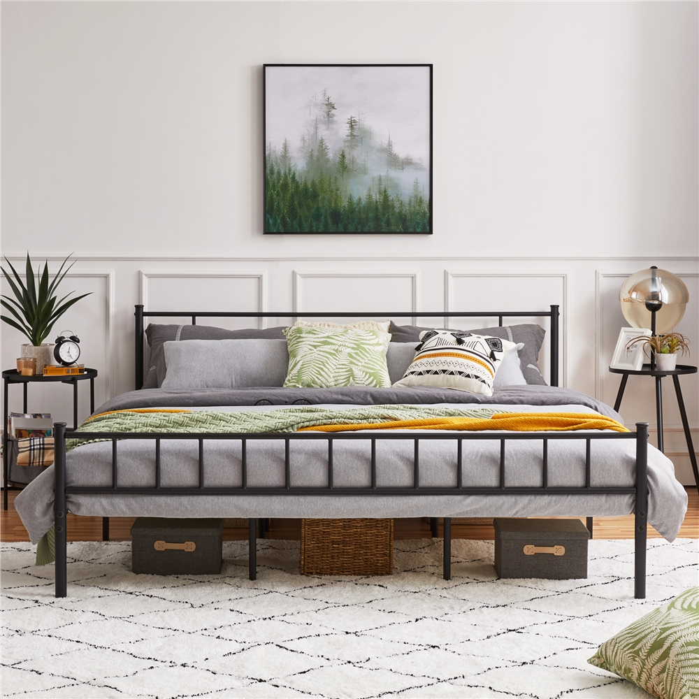 Zinus Sophia 31" Black Metal Platform Bed with Headboard, King