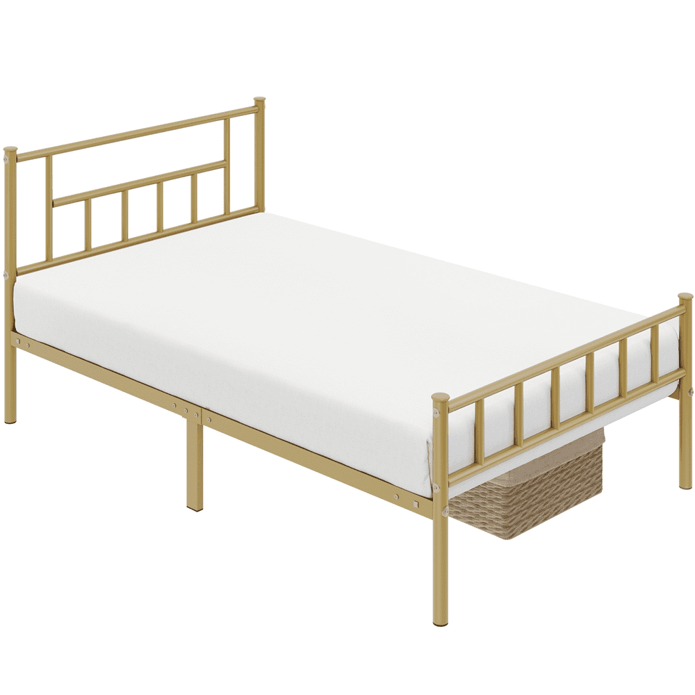 Easyfashion Twin Metal Platform Bed with Spindle Headboard and